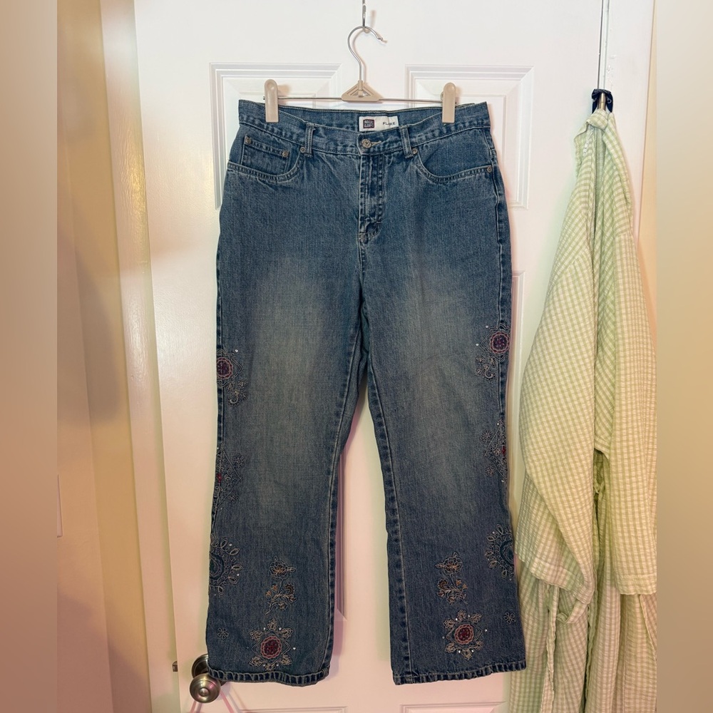 Faded Glory Embroidered and Embellished Cropped Flare Jeans